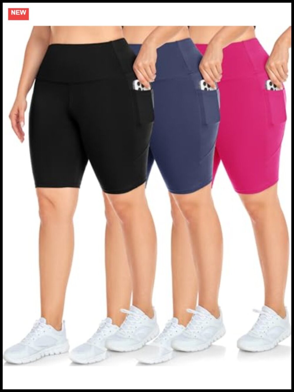 Plus Size Biker Shorts with Pockets for Women High Waisted Workout Yoga 3 Pack